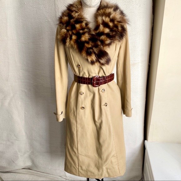 Vintage 70s S Real Fur Trench Pea Coat Warm Liner - Picture 6 of 8